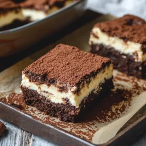 Delicious tiramisu brownies with coffee and chocolate layers