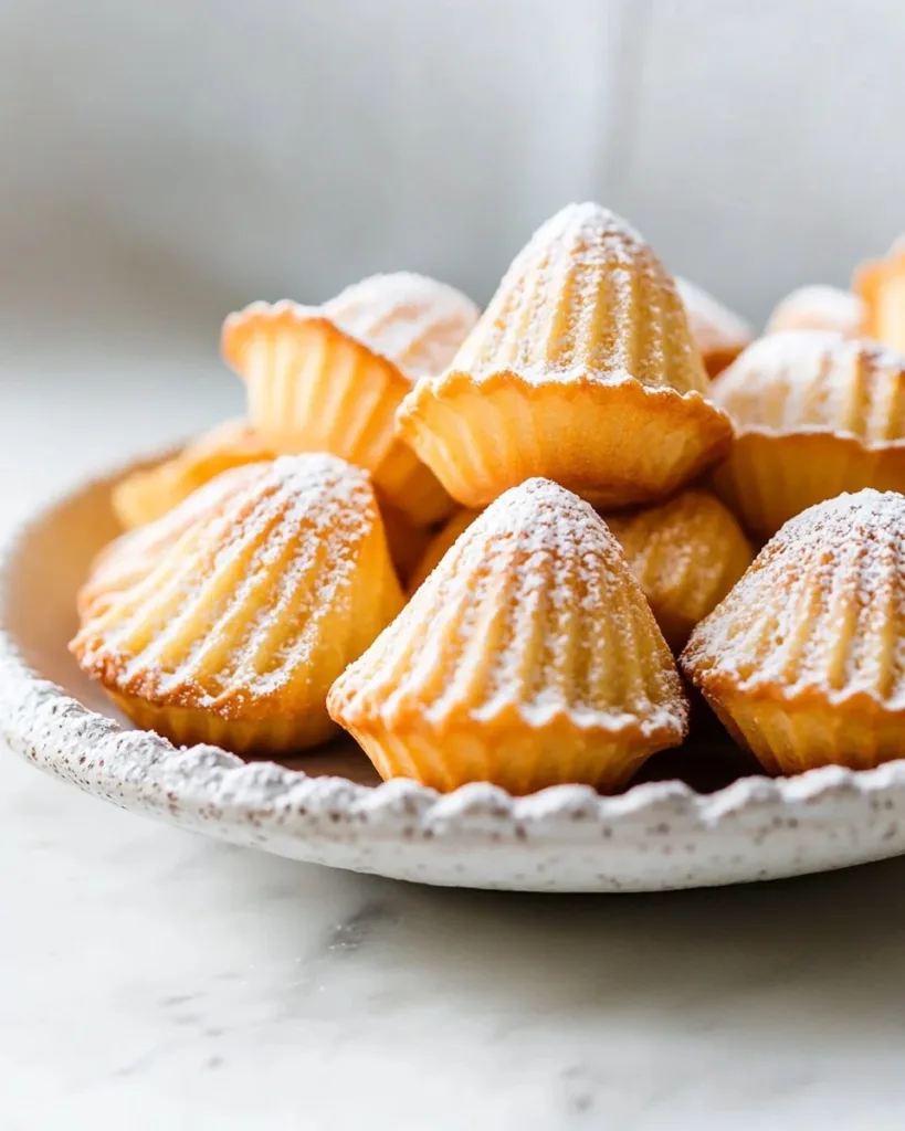 Vanilla Madeleines Delicious freshly baked Vanilla Madeleines on a plate