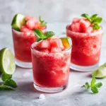 Delicious watermelon slushies in a glass with ice, perfect for summer refreshment