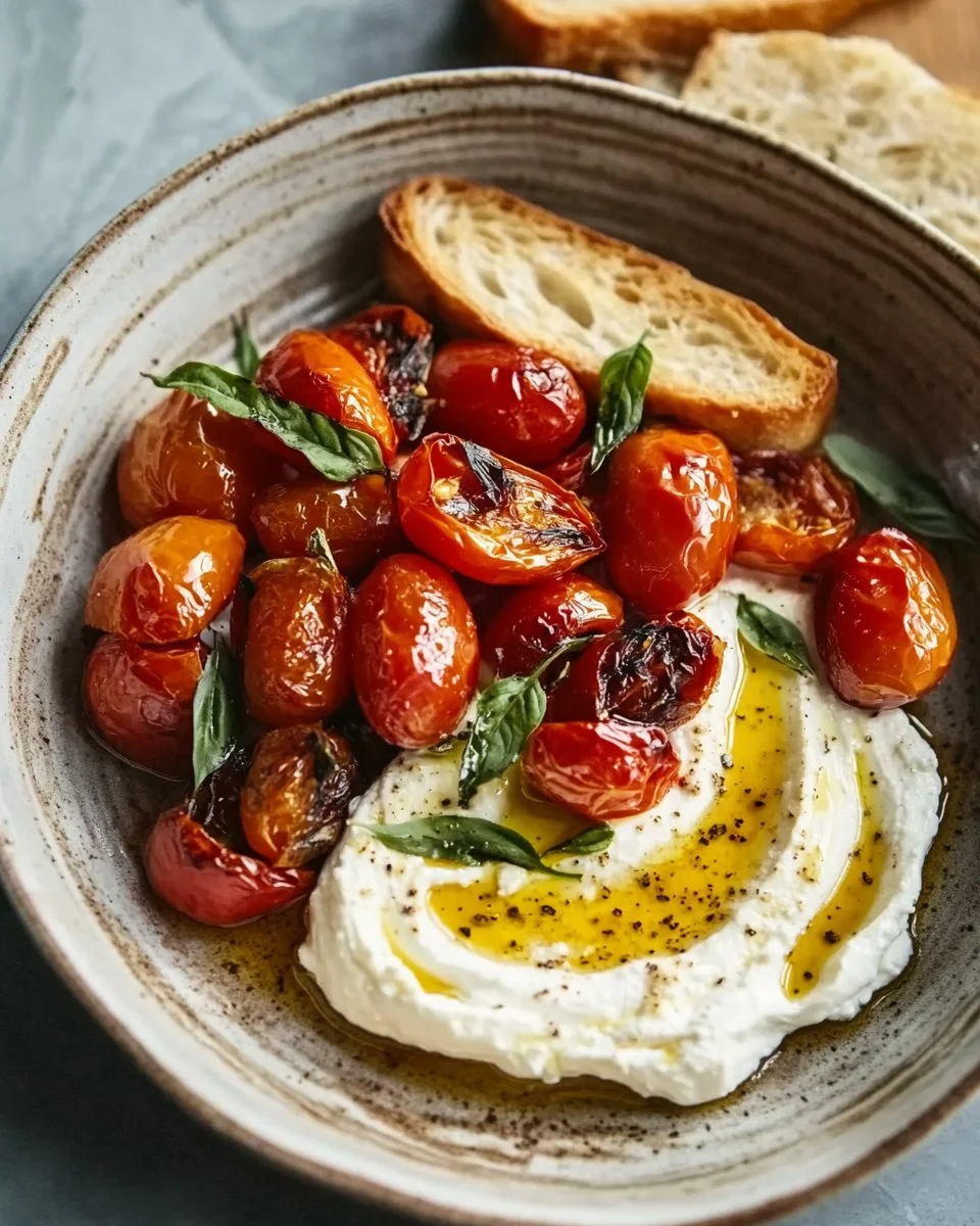 Whipped feta with roasted tomatoes and garlic recipe