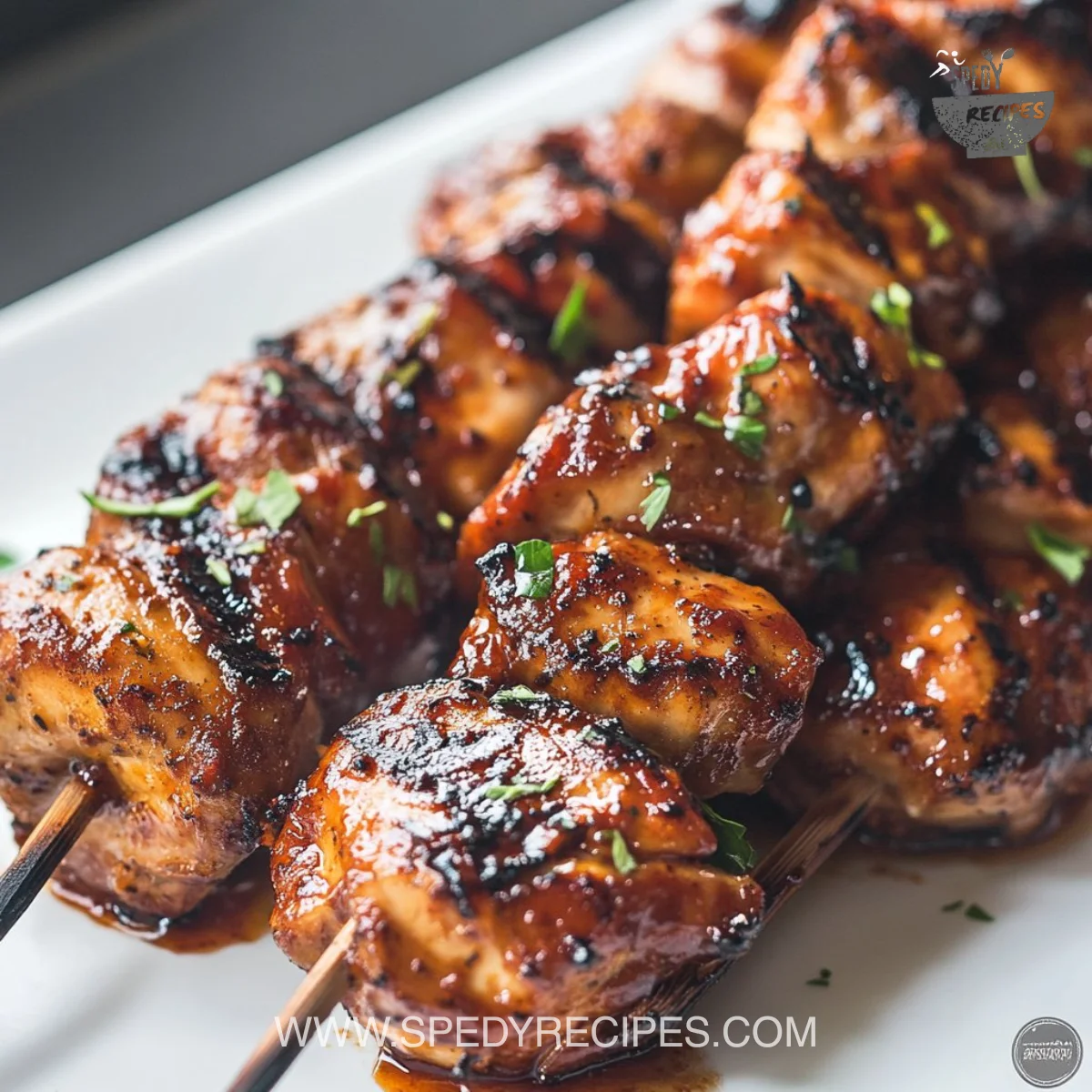 Delicious BBQ chicken skewers grilled to perfection with a smoky glaze