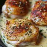 Bobby Flay's chicken thighs served in creamy garlic sauce with herbs