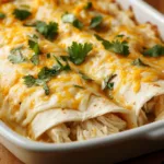 Delicious homemade chicken enchiladas topped with cheese and sauce