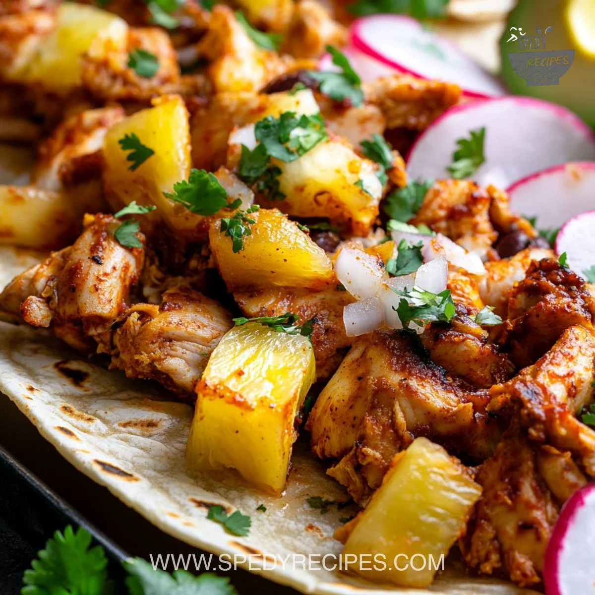 Delicious Chipotle Chicken Al Pastor dish served with fresh toppings