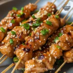 Delicious classic Bang Bang Chicken skewers served with dipping sauce