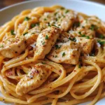 Cowboy Butter Chicken Linguine served in a bowl with garnishes