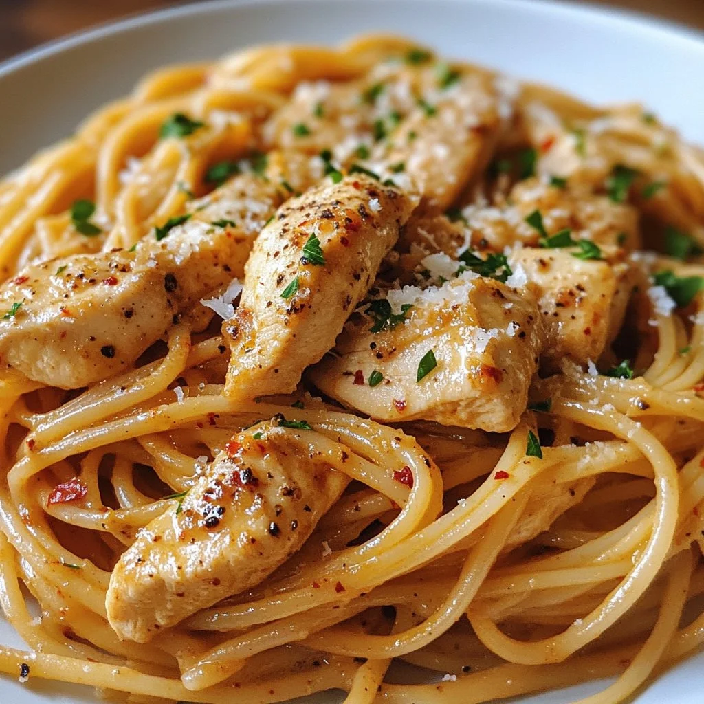 Cowboy Butter Chicken Linguine Cowboy Butter Chicken Linguine served in a bowl with garnishes