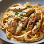 Creamy Cowboy Butter Chicken Linguine garnished with herbs and spices
