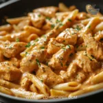 Delicious Cowboy Butter Chicken Pasta served in a bowl with herbs and spices.