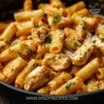 A delicious serving of Cowboy Butter Chicken Pasta with spices and herbs.