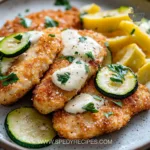 Creamy lemon butter chicken served with crispy zucchini on a plate