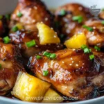 Huli Huli Chicken served on a plate with tropical garnishes