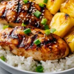 Delicious Hawaiian Chicken served with pineapple and coconut rice