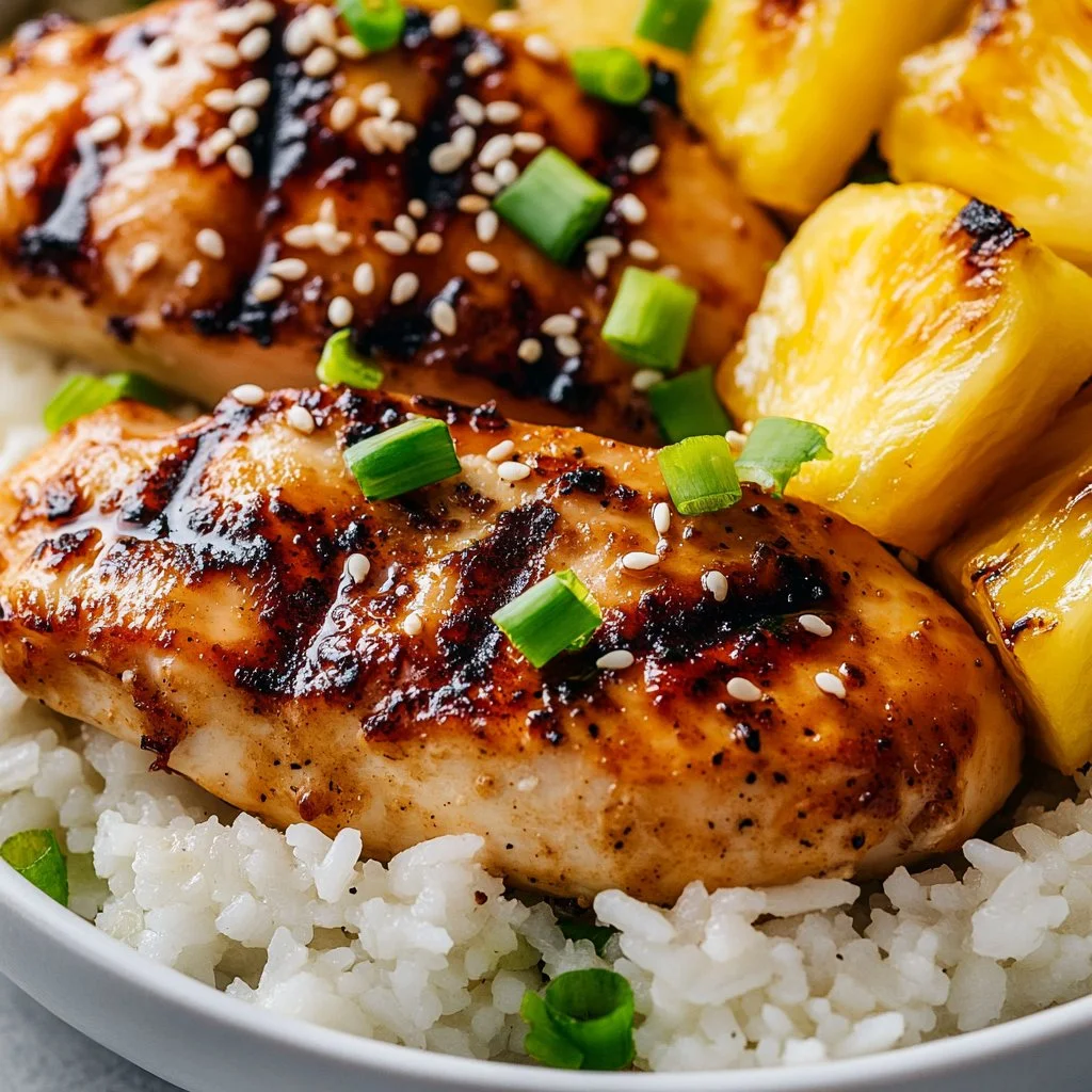 Delicious Hawaiian Chicken served with pineapple and coconut rice