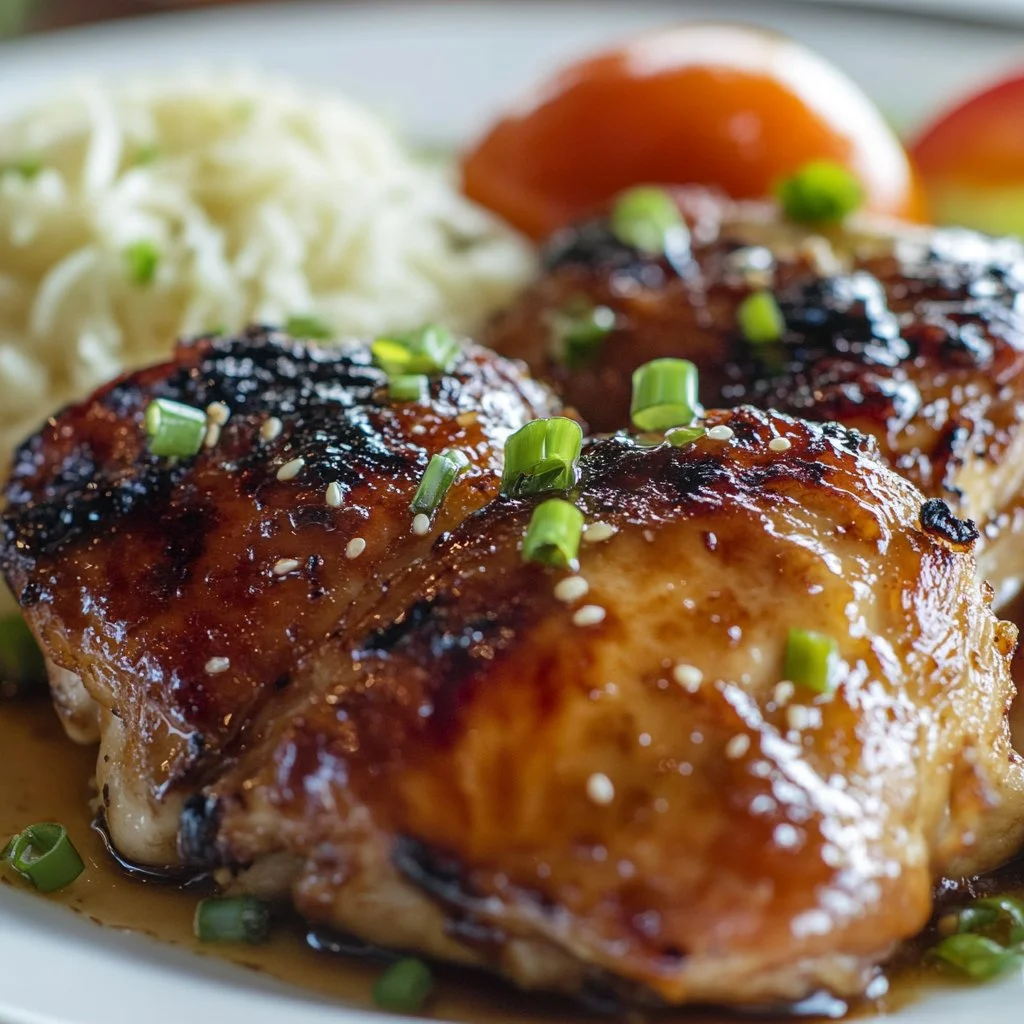 Deliciously grilled Huli Huli Chicken served with garnishes