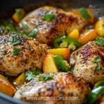 Delicious Jalapeno Peach Chicken dish garnished with herbs and served on a plate
