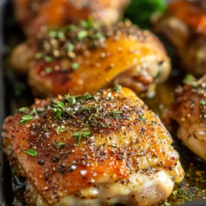 Juicy crispy chicken thighs seasoned and cooked to perfection