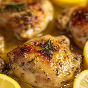 Lemon Chicken dish garnished with herbs and lemon slices on a plate