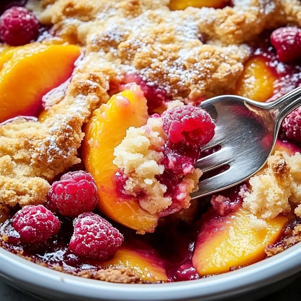 Peach Cobbler with Raspberries