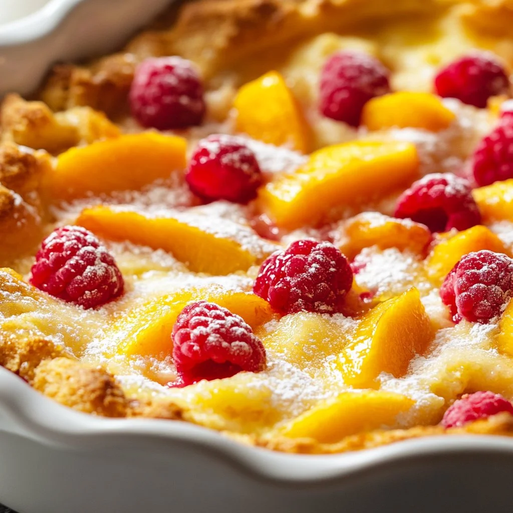 Peach Cobbler with Raspberries