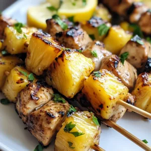 Delicious Pineapple Chicken Kabobs on a grill with vibrant colors