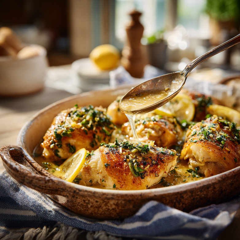 Saidmj1 Close Up Serving Shot Of Lemon Garlic Chicken In Rustic 1323f938 0a2c 48f9 9ca2 E067f95394ec