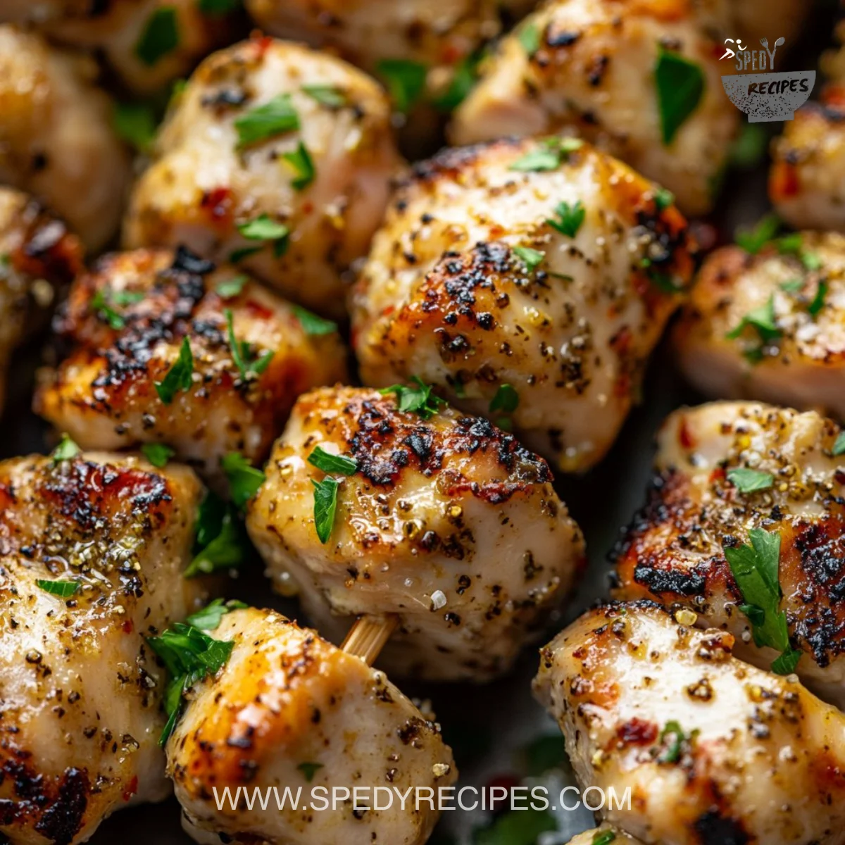 Delicious Garlic Parmesan Chicken Skewers grilled to perfection for summer