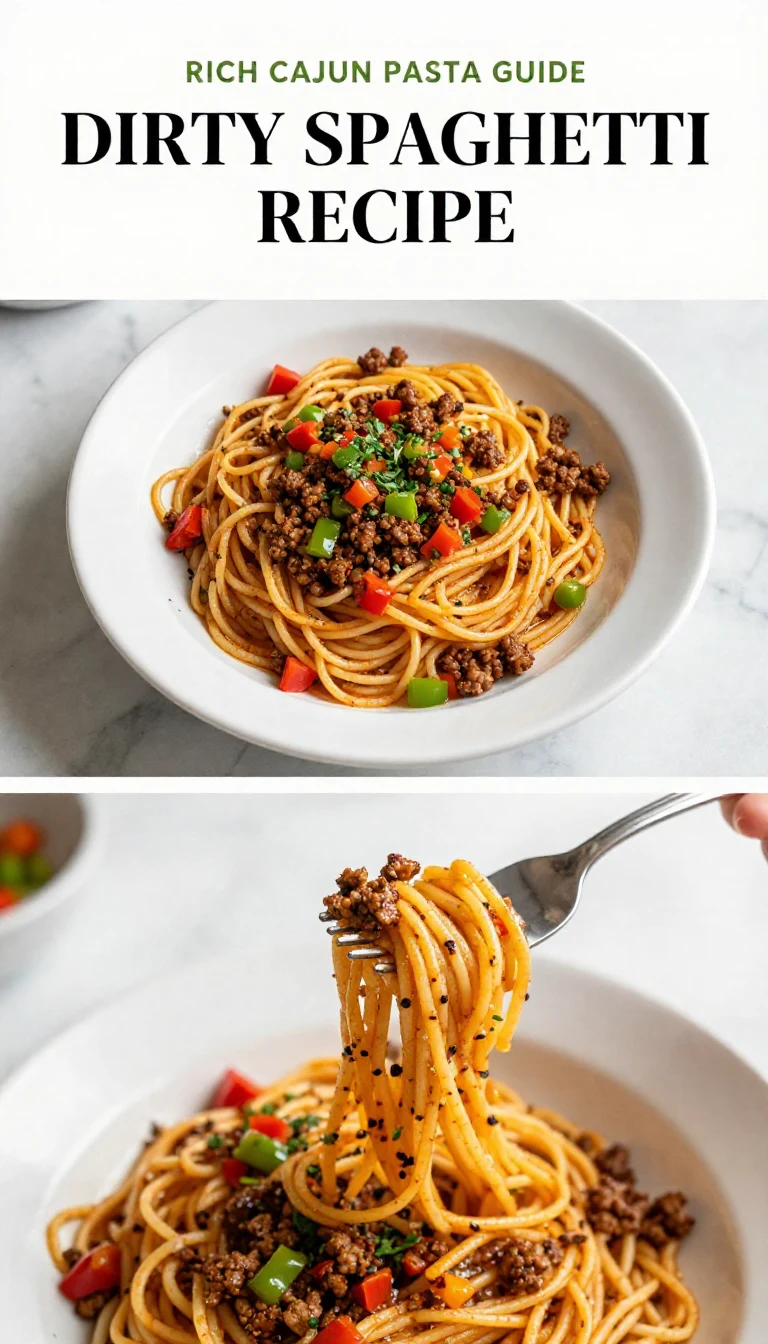 A plate of dirty spaghetti topped with Cajun spices and herbs