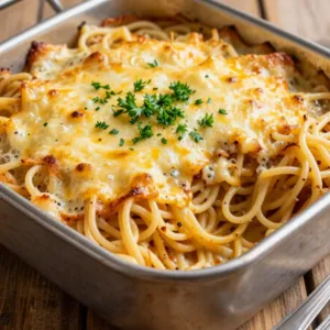 A plate of TikTok spaghetti topped with fresh basil and grated cheese