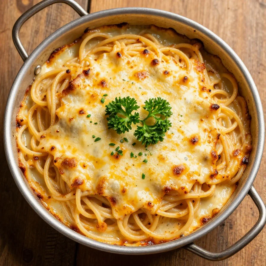 A plate of TikTok spaghetti topped with fresh basil and grated cheese