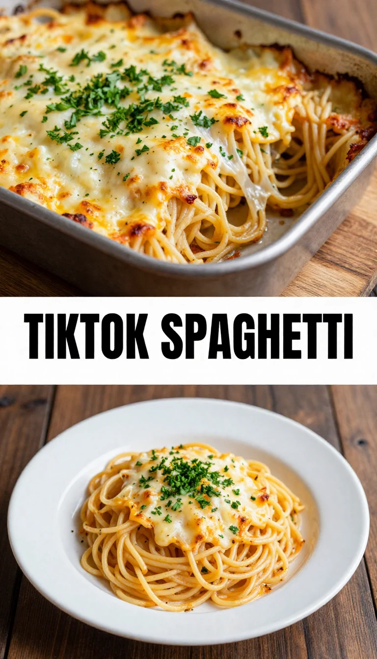 A plate of TikTok spaghetti topped with fresh basil and grated cheese