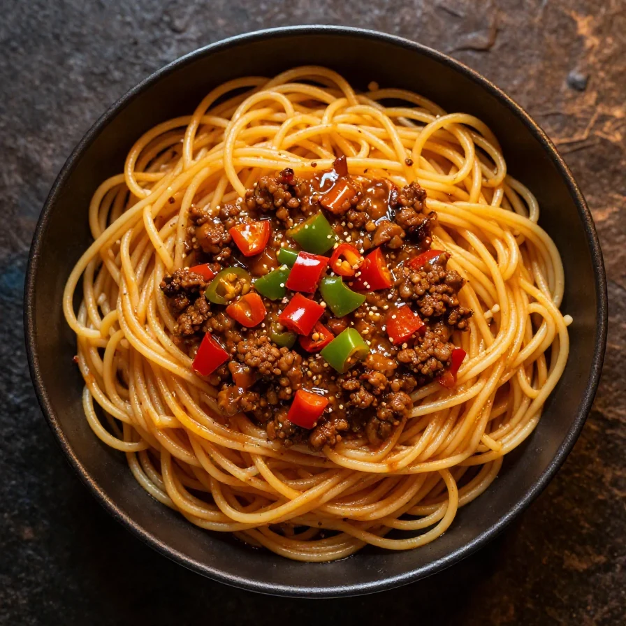 A plate of dirty spaghetti with sauce and herbs
