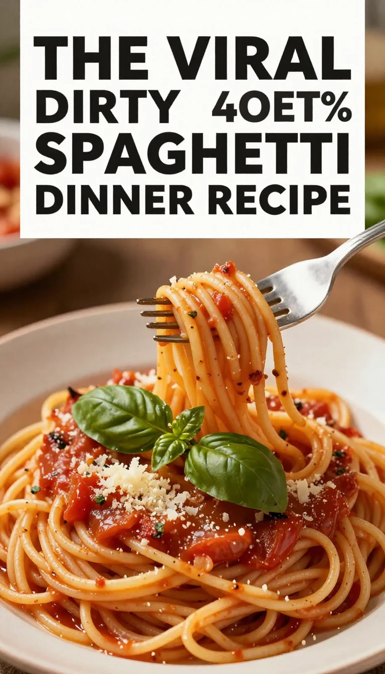 A plate of viral dirty spaghetti garnished with fresh herbs and grated cheese