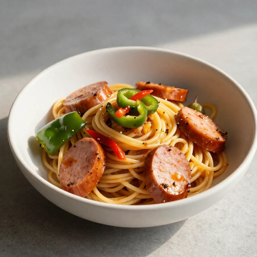 A plate of easy dirty spaghetti topped with Cajun spices and herbs