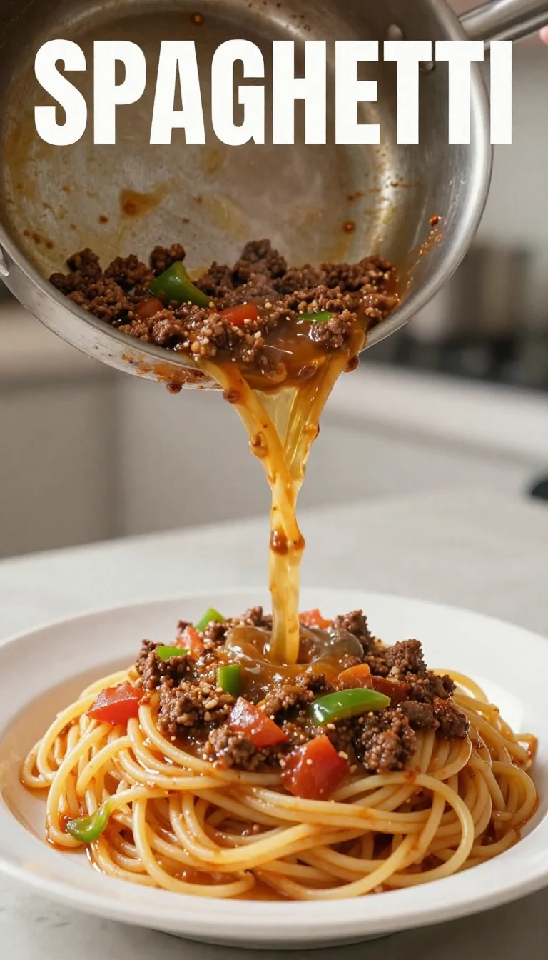 A plate of spaghetti topped with a unique blend of sauces and garnished with herbs, showcasing the TikTok viral trend.