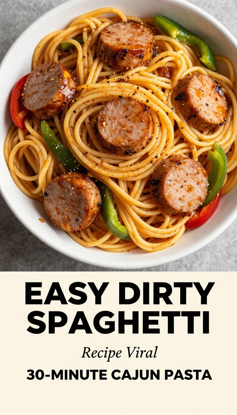 A plate of easy dirty spaghetti topped with Cajun spices and herbs