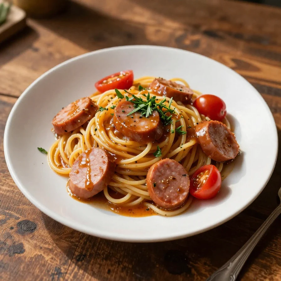 A plate of Cajun dirty spaghetti topped with fresh parsley and served with garlic bread