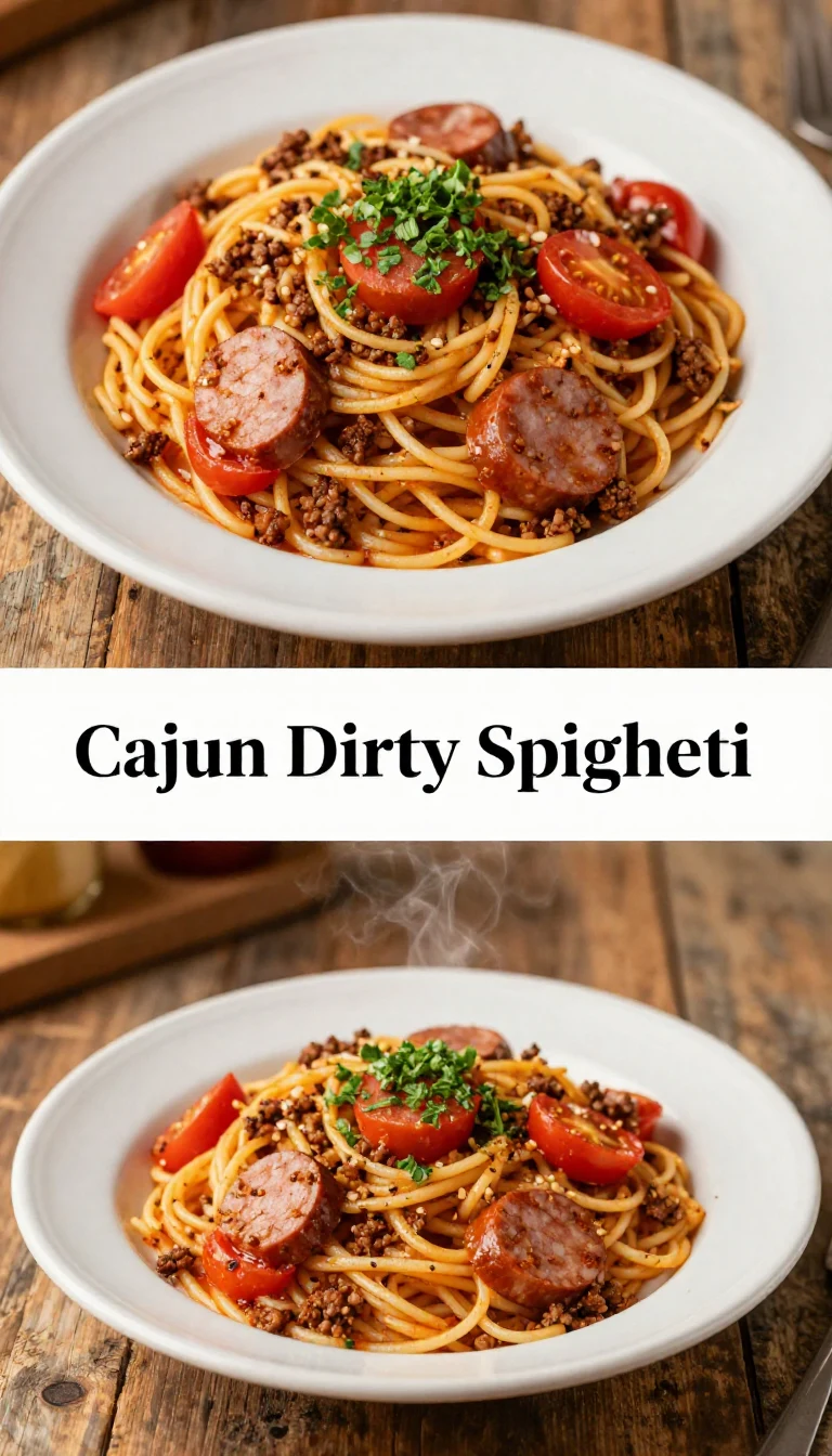 A plate of Cajun dirty spaghetti topped with fresh parsley and served with garlic bread