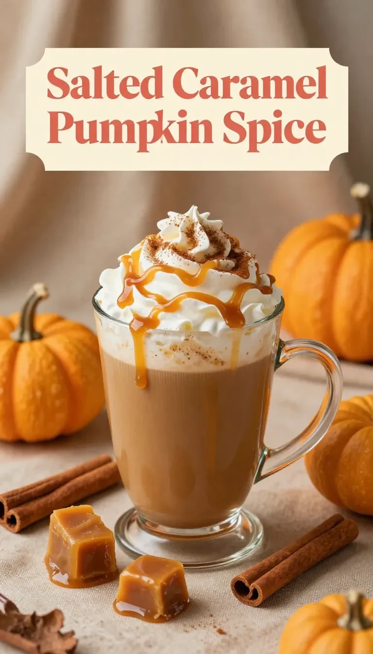 A Starbucks-inspired salted caramel pumpkin spice latte served in a cozy autumn setting.