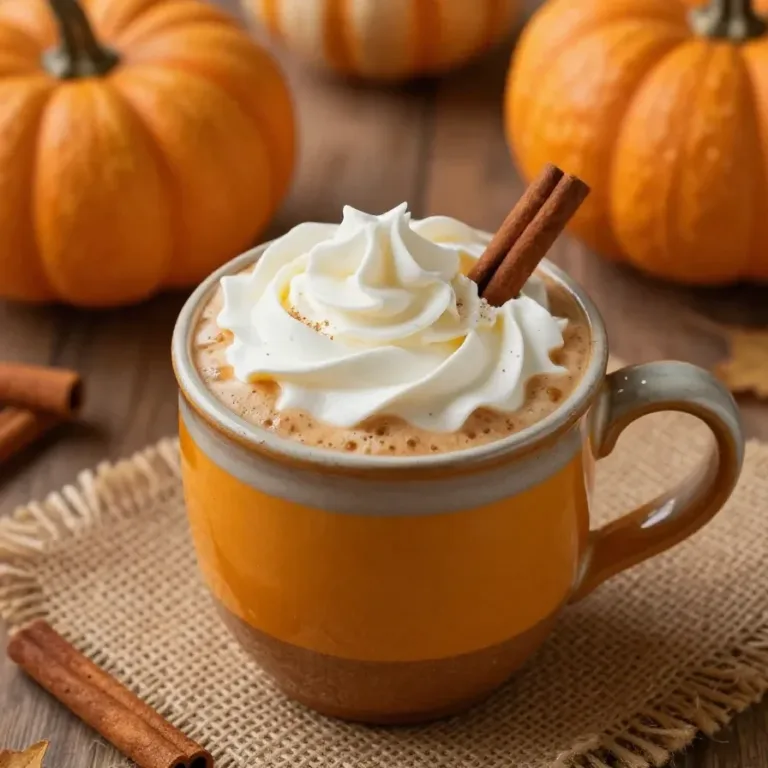 Pumpkin Spice Chai Latte A steaming cup of pumpkin spice chai latte topped with whipped cream and cinnamon.