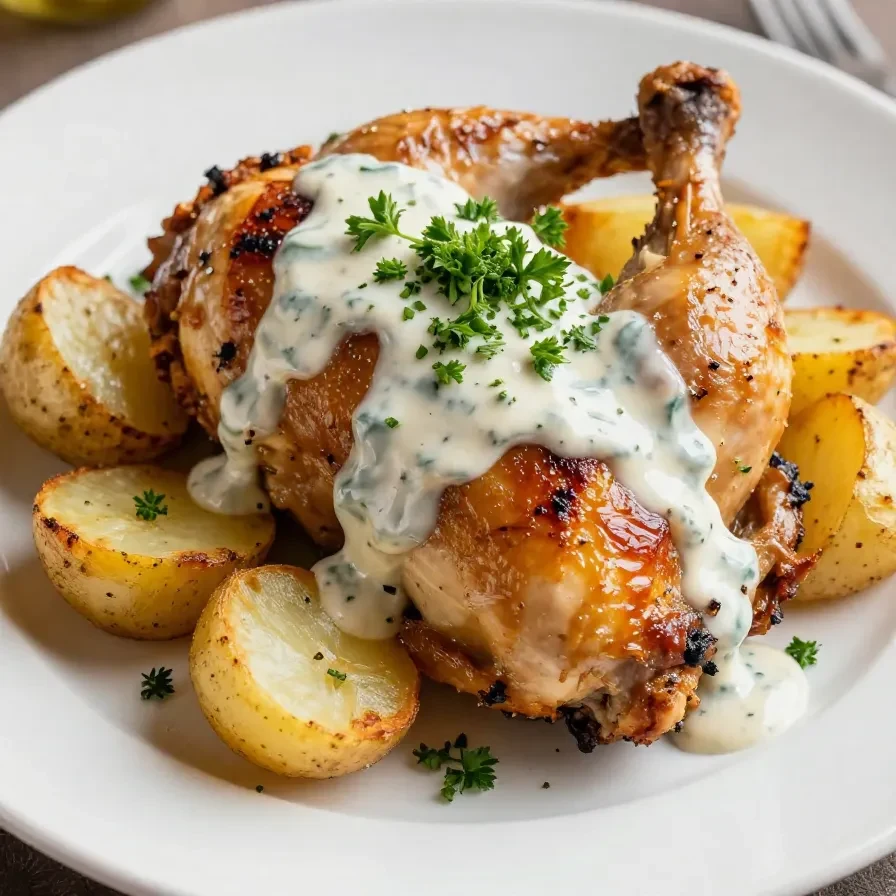 A slow cooker filled with cheesy ranch chicken and potatoes, perfect for a one-pot meal.