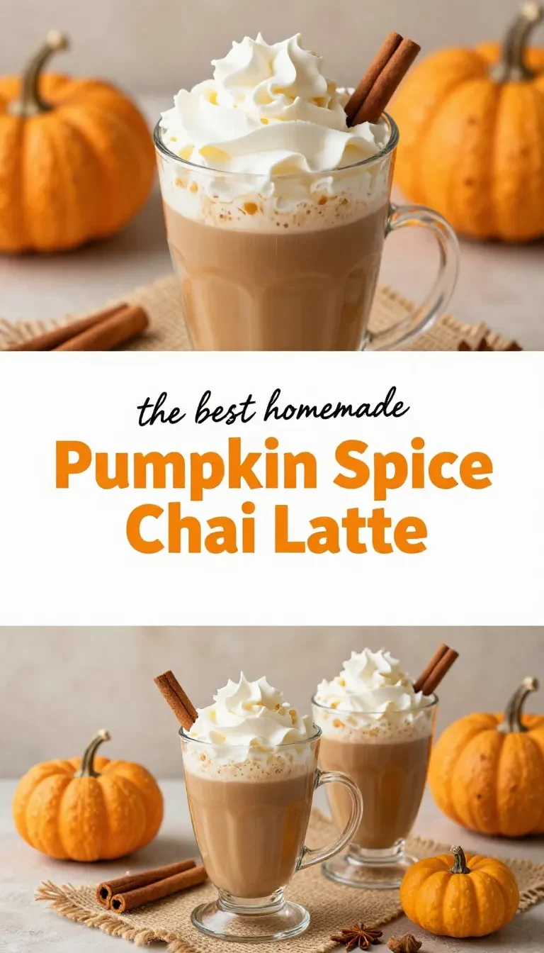 A steaming cup of pumpkin spice chai latte topped with whipped cream and cinnamon.