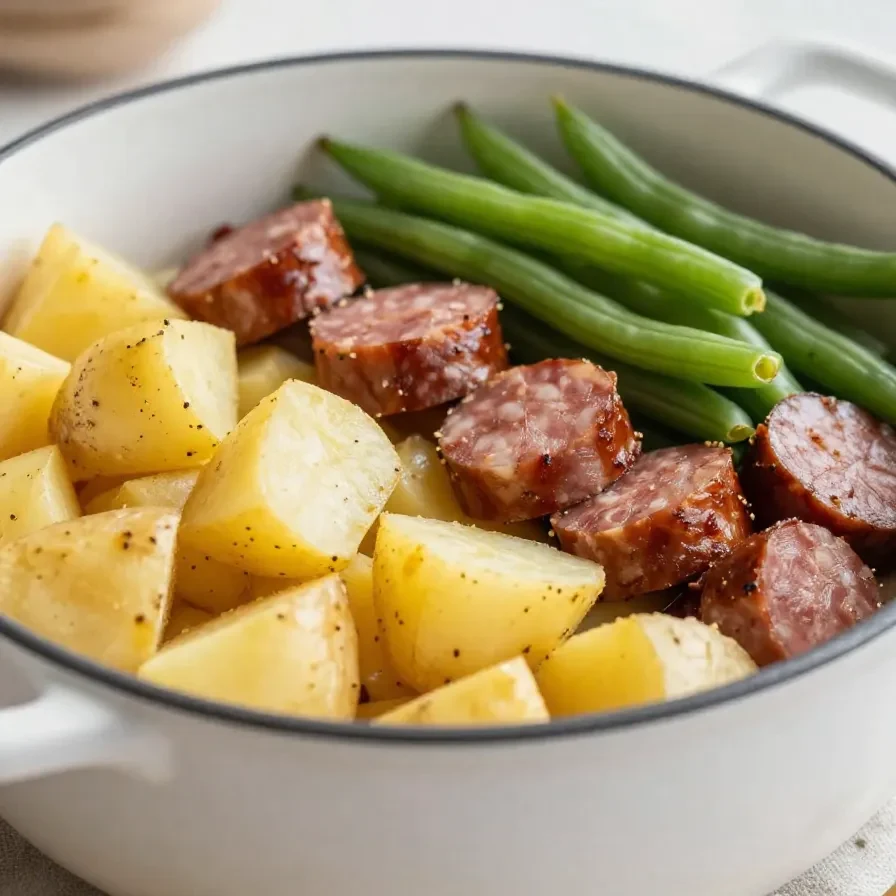 A cast iron skillet filled with golden brown swamp potatoes cooked on a stovetop.
