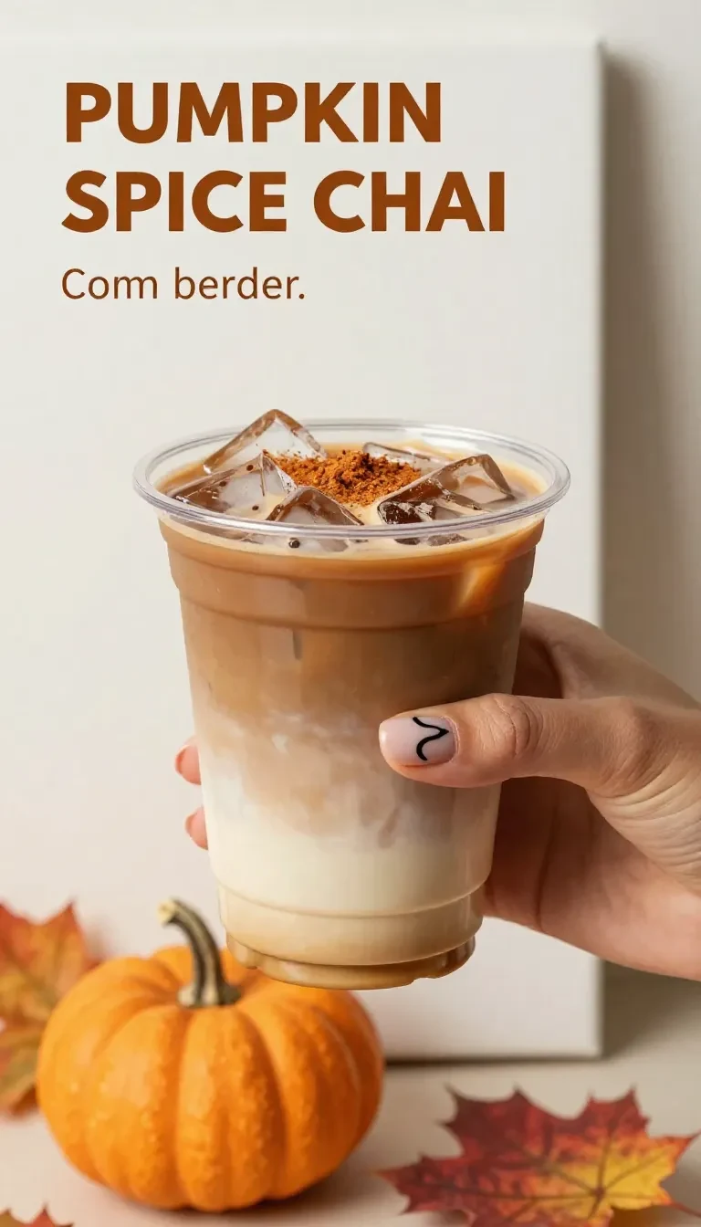 A vibrant cup of Starbucks Pumpkin Chai Latte from the secret menu, topped with whipped cream and spices.