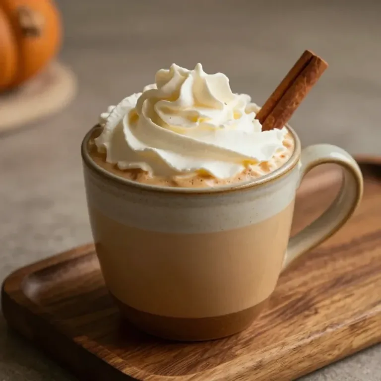 Starbucks Inspired Pumpkin Chai Latte A cozy pumpkin chai latte in a Starbucks-inspired cup surrounded by autumn decorations.