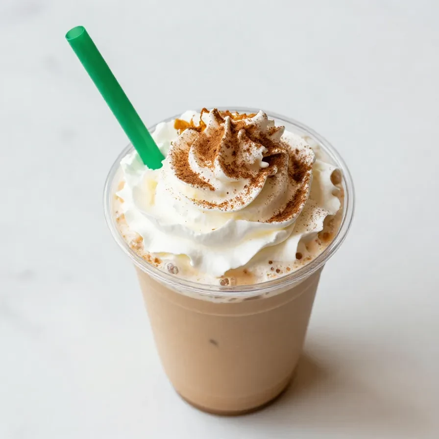 A homemade iced pumpkin chai latte served in a clear glass with ice cubes and a sprinkle of cinnamon on top.