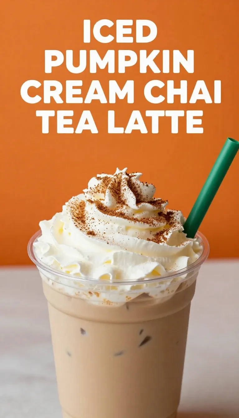A homemade iced pumpkin chai latte served in a clear glass with ice cubes and a sprinkle of cinnamon on top.