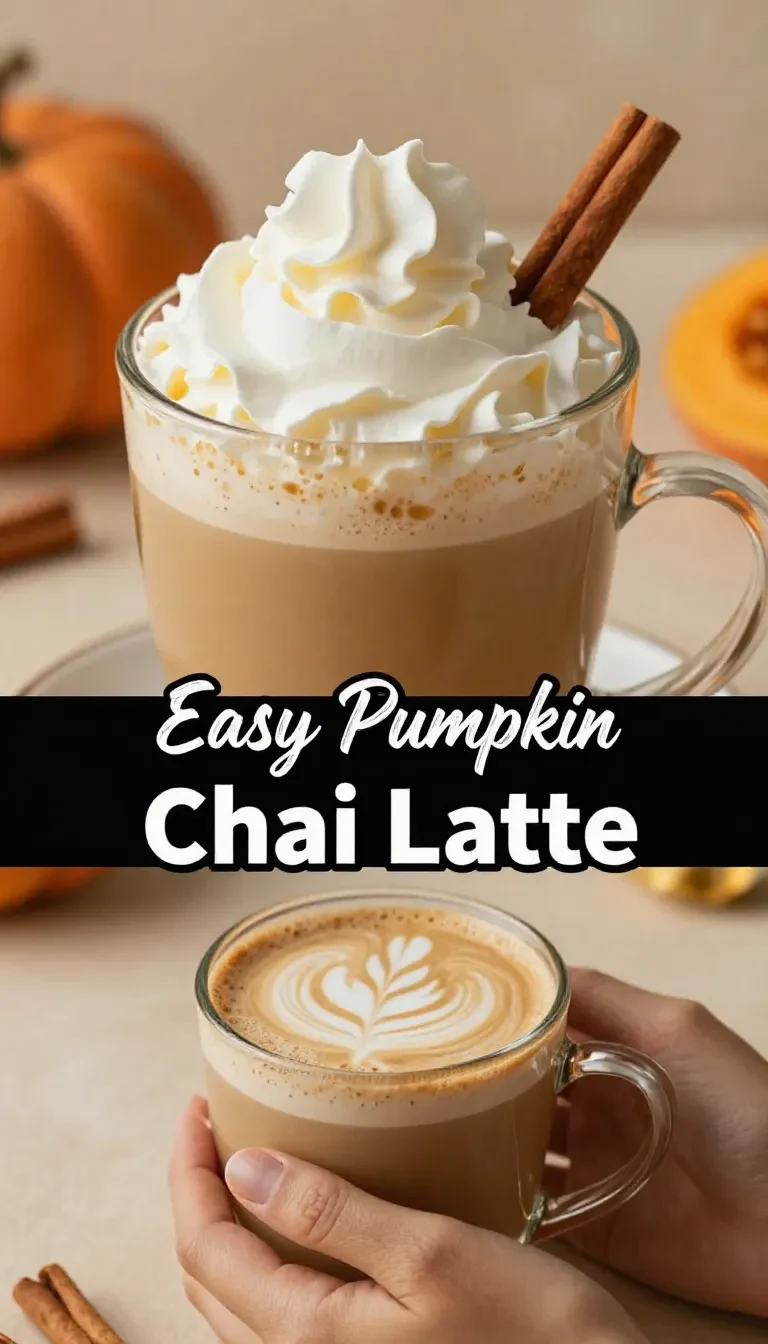 A cozy pumpkin chai latte in a Starbucks-inspired cup surrounded by autumn decorations.