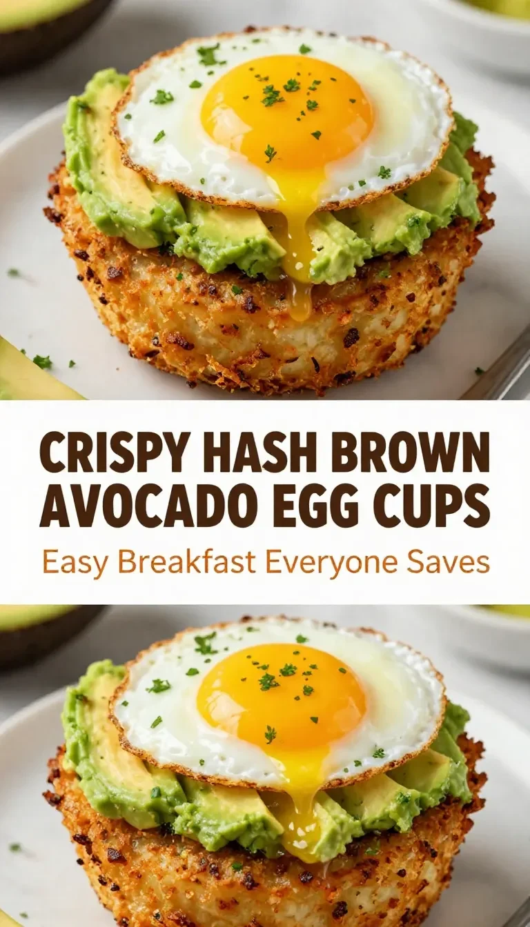 A close-up of crispy hash brown avocado egg cups served on a white plate, perfect for breakfast or brunch.