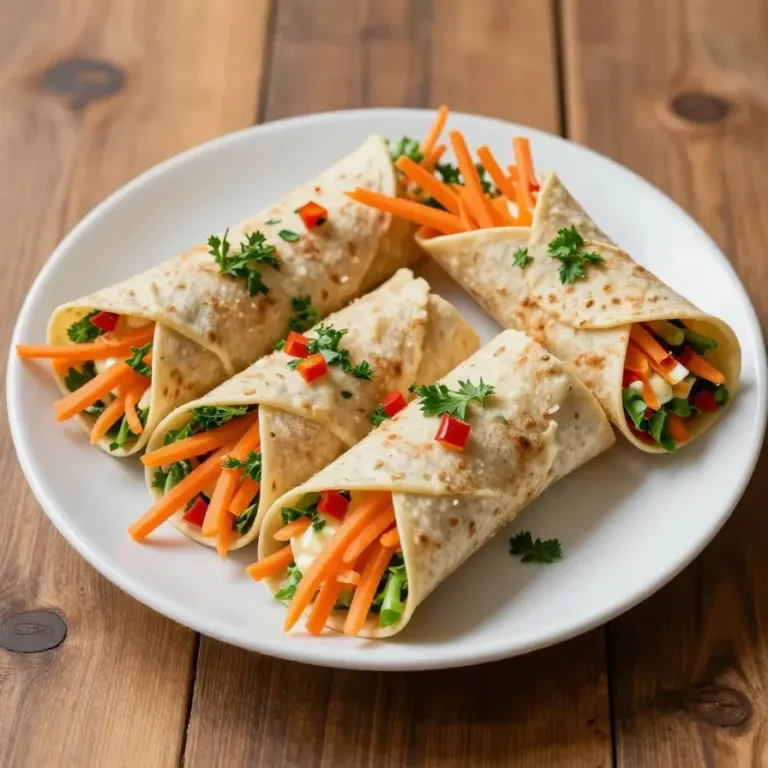 Close-up of colorful vegetable tortilla roll-ups arranged on a wooden platter.